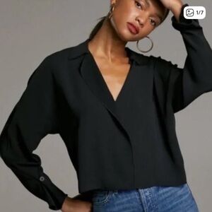 Aritzia Babaton Martin Black Asymmetrical Crepe Blouse XS